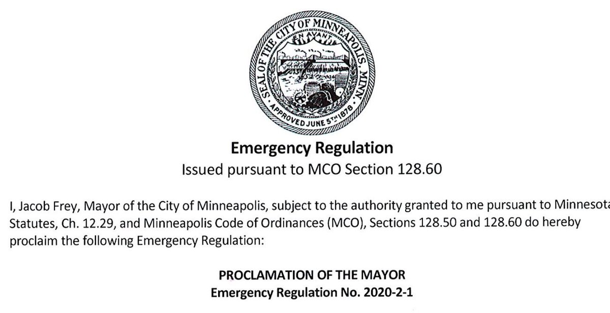 NBC News (@nbcnews) on Twitter photo JUST IN: Minneapolis Mayor Frey imposes city-wide curfew beginning at 8 p.m. CT on Friday following three days of protests after George Floyd’s death, city clerk says. JUST IN: Minneapolis Mayor Frey imposes city-wide curfew beginning at 8 p.m. CT on Friday following three days of protests after George Floyd’s death, city clerk says.