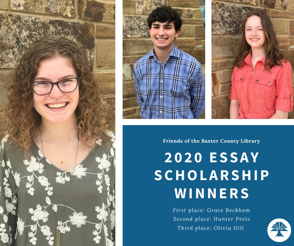 Congratulations to our Friends of the Baxter County Library 2020 Essay Scholarship Winners! This year’s scholarships totaled $2,800.

The Library gives a warm thanks to the Friends who donate their time and hard work to provide opportunities like this to our community.