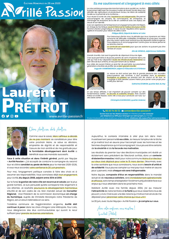 Ce week-end, l'équipe distribue dans toutes les boîtes à lettres d'<a href="/avrille49/">Avrillé, naturellement !</a> la lettre de Laurent Prétrot <a href="/LPretrot/">Laurent Prétrot</a> pour la reprise de la campagne.

Retrouvez la version PDF sur avrille-passion.fr/wp-content/upl…