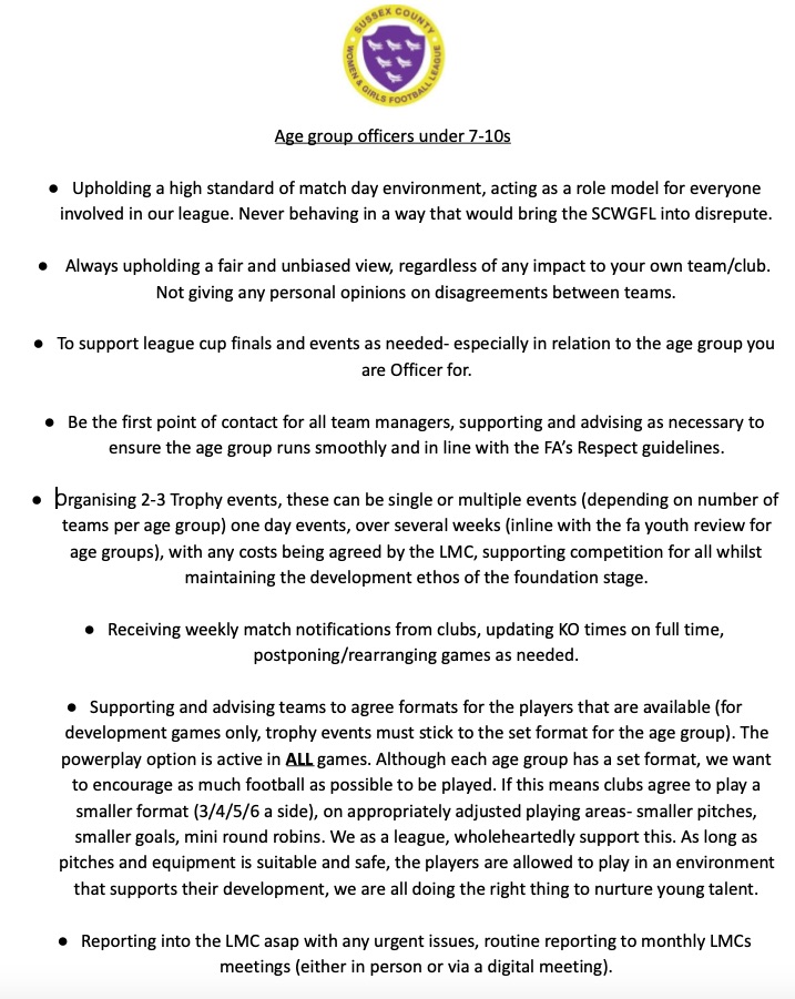 SCWGFL's tweet photo. We have filled some of our volunteer roles, but still have some gaps.
Would you like to mould the future of your league? We are looking for people to oversee divisions, by joining our League committee. Email sarah@scwgfl.com please feel free to share
#SCWGFL #StaySafe #BeReady https://t.co/AXbOQbyVrt