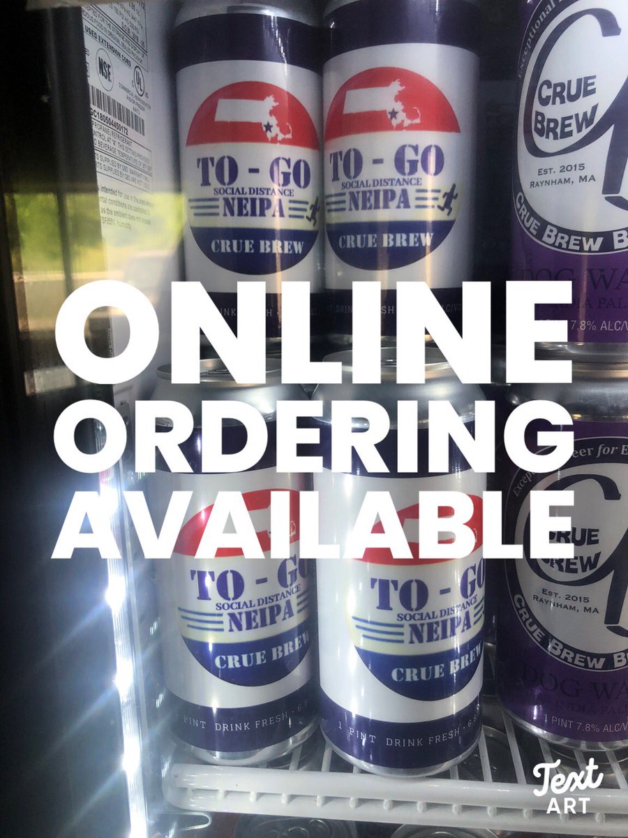 Order using this link order.tbdine.com/crue-brew?scr=3

You can pay when you get here or call 774-409-2760.  

Friday 4-8 pm. Orders close at 7:30 pm
Saturday 2-5 pm orders close at 4:30 pm