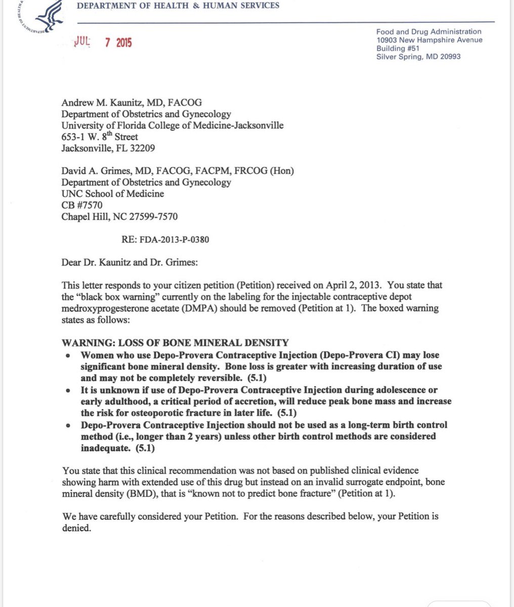 In fact ACOG tried to petition the FDA to get rid of the Black Box warning for bone loss because it would needlessly limit women’s “choices.” It was denied.