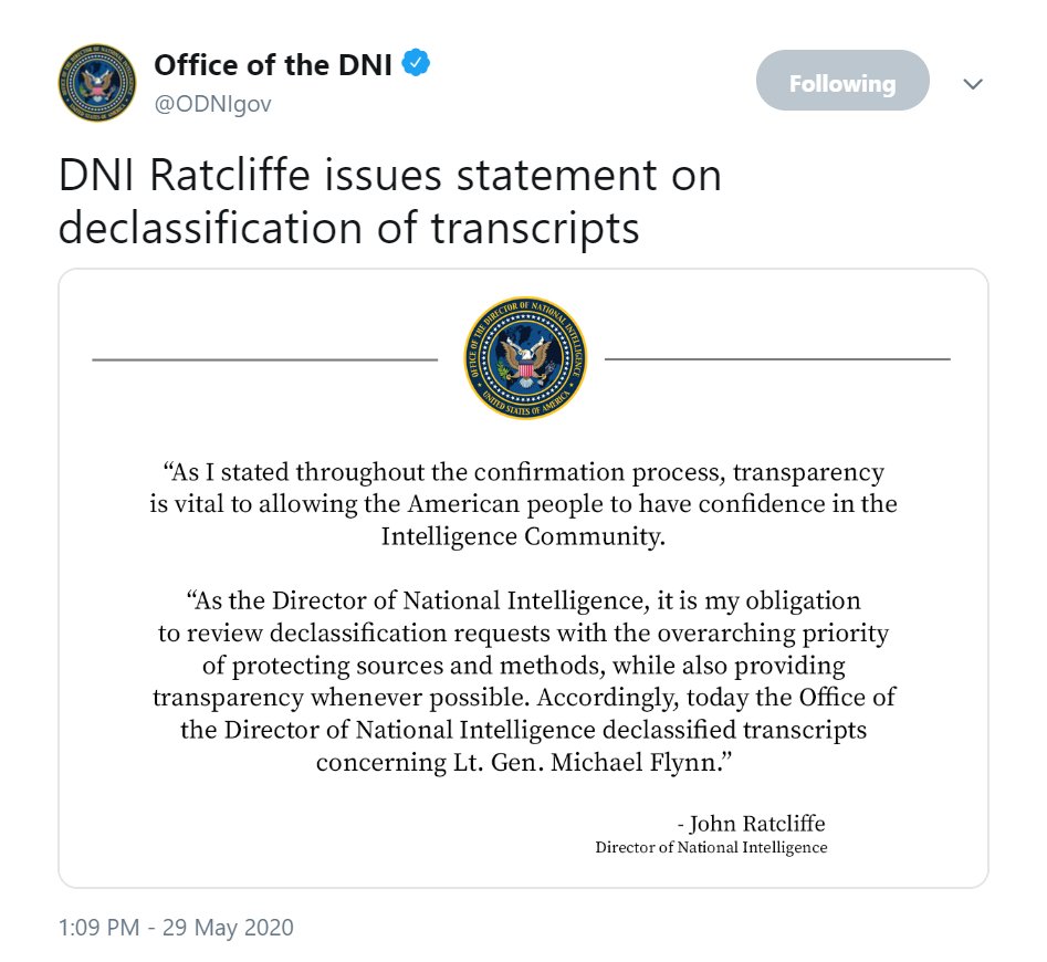 17) DNI Ratcliffe's statement.