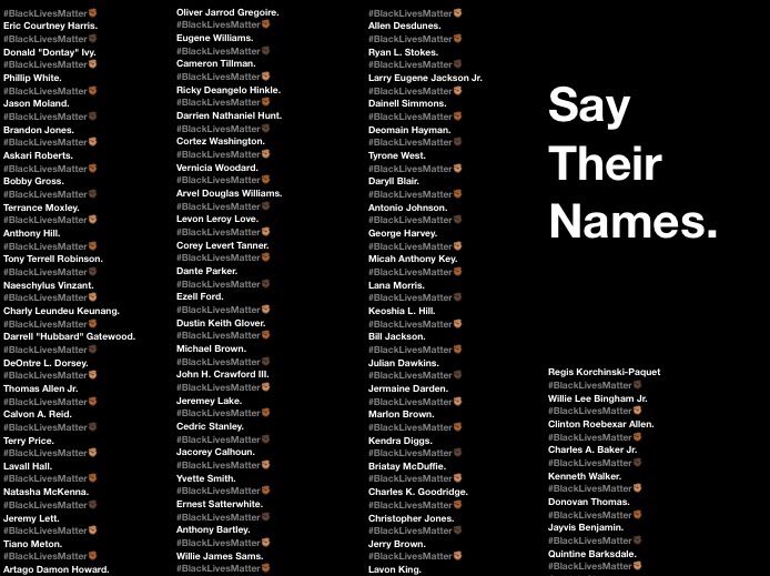 ifallynn's tweet photo. Say their names, learn their stories and do better. This many people didn’t need to die to police for equality. They deserve better.

Say their names. 

#BlackLivesMatter #SayTheirNames #GeorgeFlyod https://t.co/jTcO8vAnIc