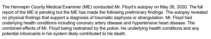 The coroner has preliminary weighed in suggesting asphyxia was NOT the cause of death here. (My database is filled with cases where initial autopsy was successfully challenged by plaintiffs in civil cases.)Be careful of putting too much emphasis on this early on.