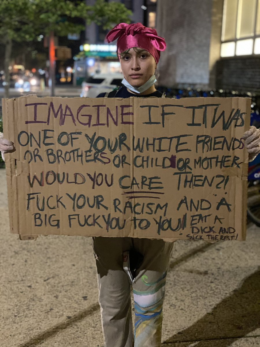 Lina Hoyos, 21 from Queens was pepper sprayed at tonight’s protest. “I came out because it’s important. If I don’t do it, who will?” she said. “Posting on Instagram is not enough.” “It’s not black against white,” said Hoyos. “It’s us against the police, the government.”