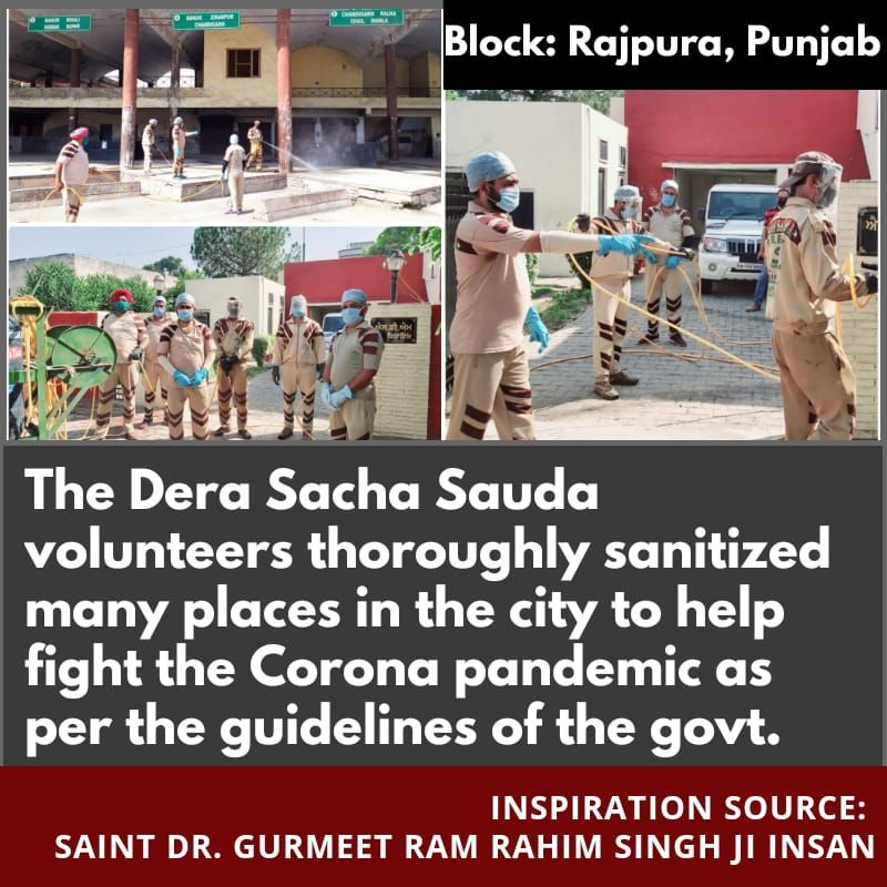 SMGDelhi's tweet photo. With the inspiration from Saint Dr. @Gurmeetramrahim Singh Ji Insan, @derasachasauda volunteer are doing  #WelfareWorksInLockdown also, be it sanitizing the public place, proving food and water to migrants, donating blood or providing built houses to needy. Incredible effort👏👏 https://t.co/NFwZsZAY7h