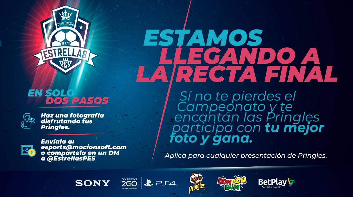 Conéctate YA a las transmisiones oficiales del campeonato #EstrellasPES y envianos tu foto más creativa 🏆. Podrás ganar un año de <a href="/Pringles_LATAM/">Pringles LATAM</a>  GRATIS *premiaremos a cinco de nuestros mejores espectadores ¿Qué esperas? clic aquí: estrellaspes.com/pringles
🙌🏽 
#29May