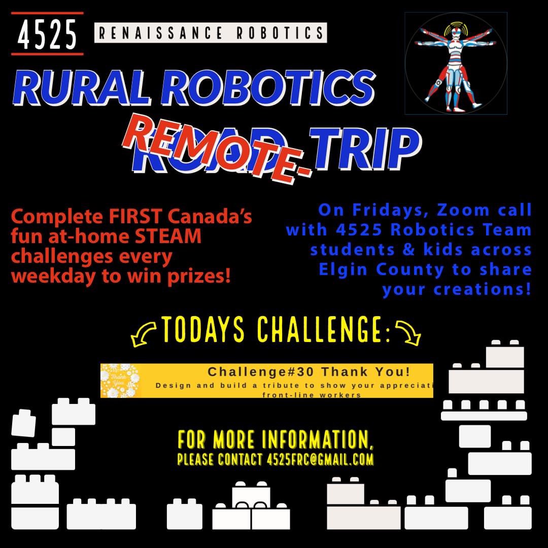 4525robotics's tweet image. Today’s final stop on the Rural Robotics Remote Trip took us from one side of Elgin County to the other to say THANK YOU to the front-line workers helping to keep us safe youtu.be/YobvruDfxec
Thank you to @CANFIRST for their #BuildItChallenge! #STEAM #creativekids #inspire