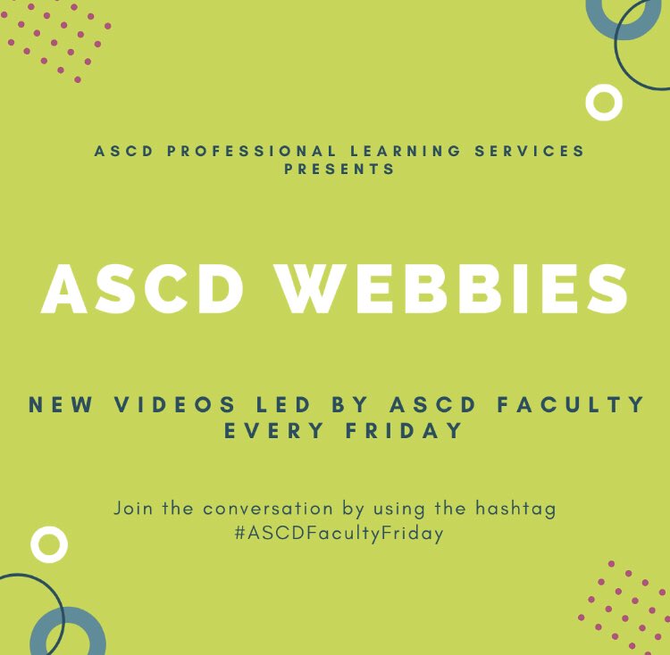 jbean816's tweet photo. We're thrilled to announce the launch of our first series: #ASCDFacultyFriday, where ASCD's expert faculty members walk you through the issues that impact you and your students in this new virtual learning environment in short videos. Be sure to catch the first 3 today, May 29th! https://t.co/PxVrA6bgiM