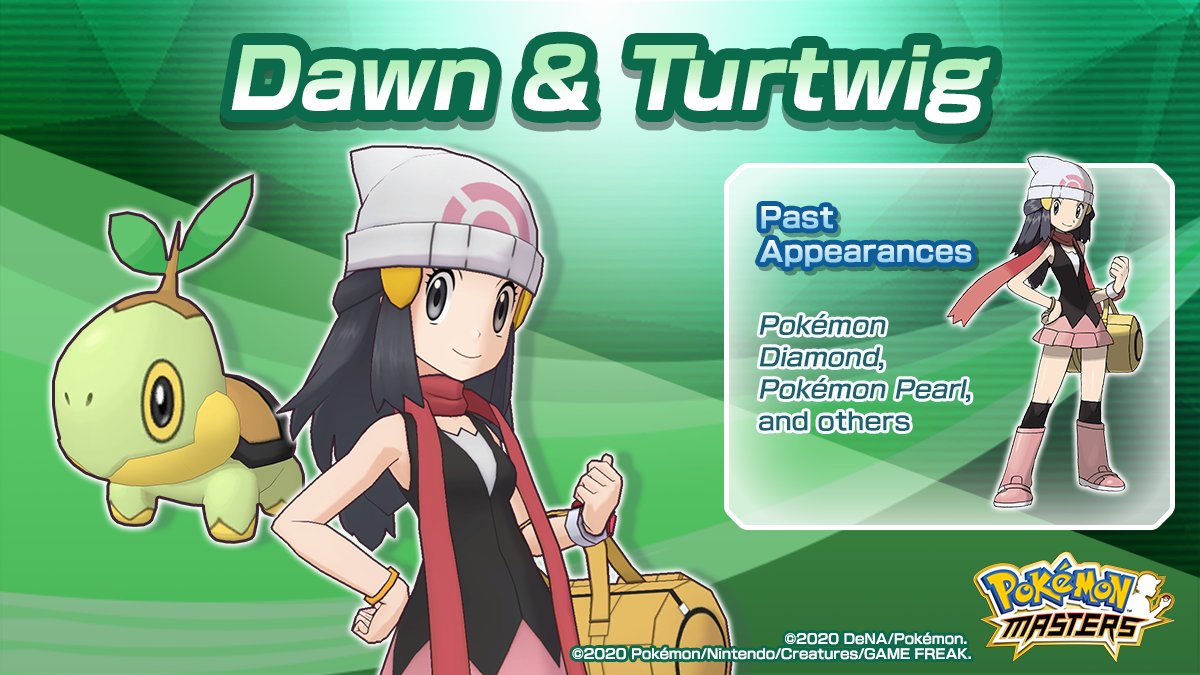 Pokémon Masters EX on X: Introducing Dawn & Turtwig! 📝 A friendly and  upbeat Trainer, Dawn has traveled all over the Sinnoh region. Despite her  skill, she can be a little scatterbrained