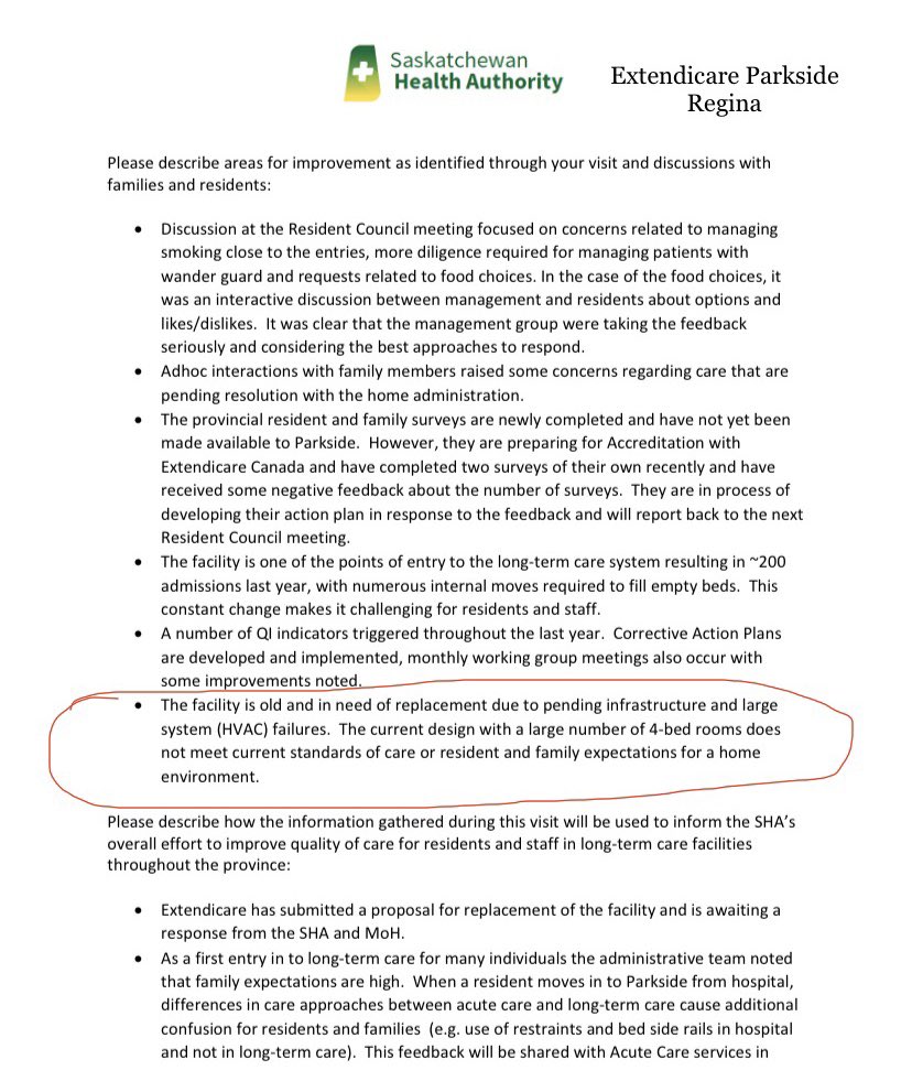 Still in  #YQR, now at Entendicare Parkside. The current design “does not meet current standards of care”There are also concerns about standards of care