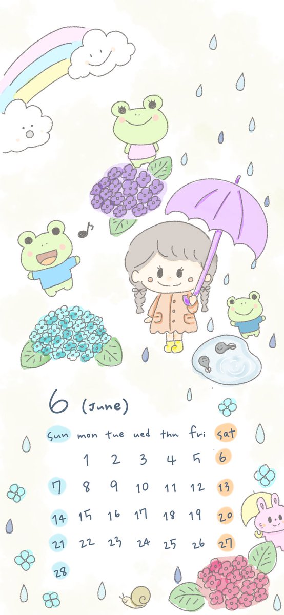 ぬまさわちはる No Twitter 6月のカレンダー配布します 画像保存して使ってください イラスト イラストレーター 6月カレンダー 紫陽花 あじさい かえる うさぎ 動物イラスト Animal 女の子のイラスト