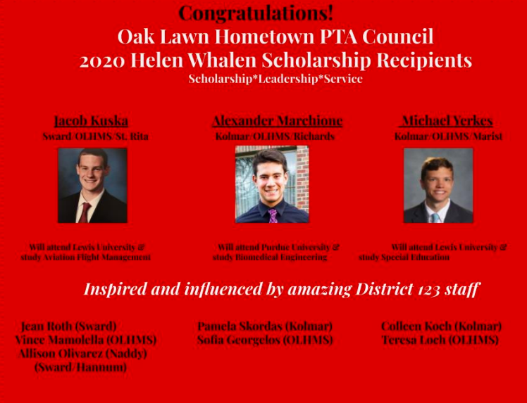SofiaGeorgelos's tweet photo. Congratulations to the #D123 Scholarship recipients - Jacob, Alex &amp; Michael! https://t.co/2LR8LezPkO Wishing them continued success as they take on College!
 #OLHMS alumni doing great things! https://t.co/137mZeeYzu