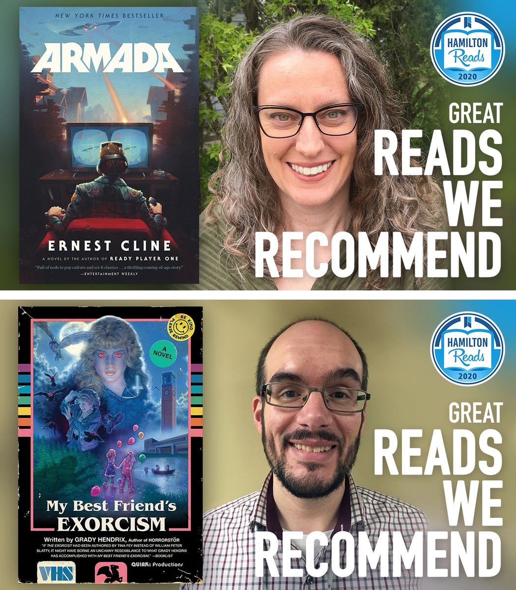 HamiltonLibrary's tweet photo. Team HPL Rebecca recommends science fiction novel, 'Armada' by Ernest Cline. Learn more about the horror novel, 'My Best Friend's Exorcism' by Grady Hendrix with Team HPL's Chris.
Watch their highlights for choosing these titles.
https://t.co/jduNGW5VmU
#HamOnt #HamiltonReads https://t.co/lHr9pbiHm6