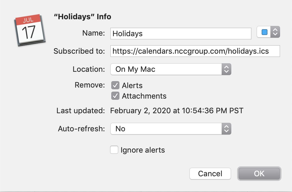 ptracesecurity's tweet image. Exploring macOS Calendar Alerts: Part 1 – Attempting to execute code research.nccgroup.com/2020/05/05/exp… #macOS #CodeExecution #Vulnerability #Exploit #Infosec