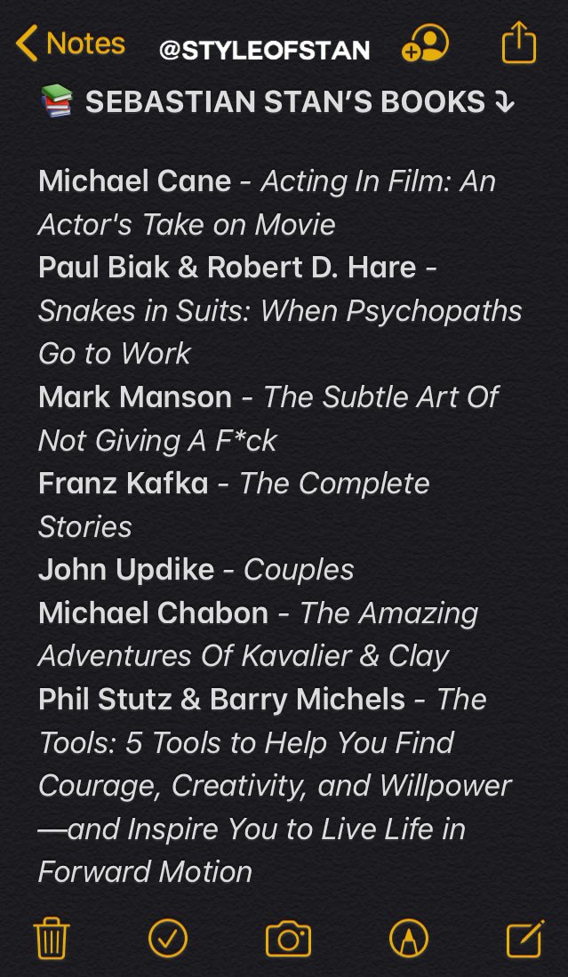 styleofstan's tweet photo. Here it is a list with all of the books from Sebastian’s bookcase or that he already mentioned somewhere: https://t.co/pg0WEWqwXC