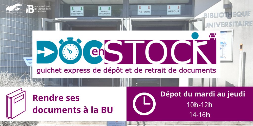 Univ_Orleans's tweet photo. [Information BU ℹ📚] 

Dès aujourd'hui à Orléans (à partir du 8 juin à Bourges), vous pouvez venir à la BU pour rendre vos documents empruntés.

Un guichet express est installé à l'accueil des bibliothèques pour déposer vos documents. 

 Détails ➡ https://t.co/54l7EokQPC https://t.co/4iMp9rJSRV