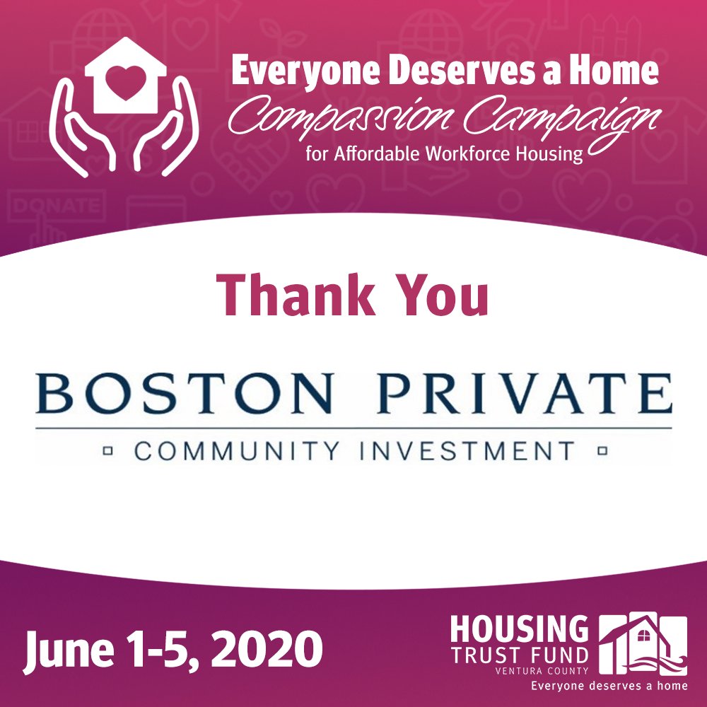 HousingTrustVC's tweet photo. Thank you @BostonPrivate for your commitment to ensuring affordable workforce housing is available for everyone in Ventura County. We are grateful for your sponsorship of our #EveryoneDeservesaHome #CompassionCampaign. 🏠❤️
Learn more at https://t.co/FBiM3wpQip https://t.co/JfUIBSqGiV