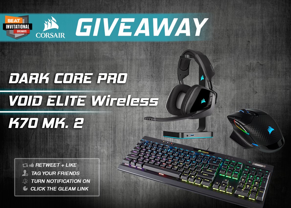 BEATGiveaways's tweet photo. 🥳🎉 #GIVEAWAY Time!
We're partnering with Corsair and giving away some sweet gaming gear!

🖱️⌨️CORSAIR Gaming Giveaway
👋Tag Your Friends
💕RT &amp; Follow 
Follow @CORSAIR @BEATGiveaways &amp; @BEATesports

Click to enter: https://t.co/CLGRKZAhgo

Winner's drawn June 9. Open🗺️ https://t.co/Ib9wae638H