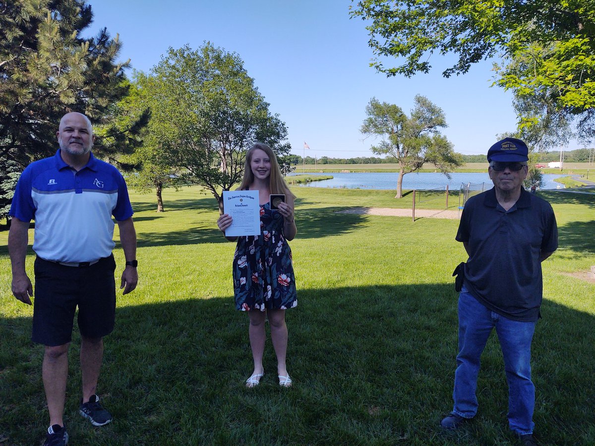 GoBluejays1's tweet photo. Jim Sanders and @BCJacobsen honored to present the 2019-2020 Legion school award to 8th graders Lauren Gerdes &amp; Zachary Brown.  #AGRise https://t.co/AV5EaWjTAu