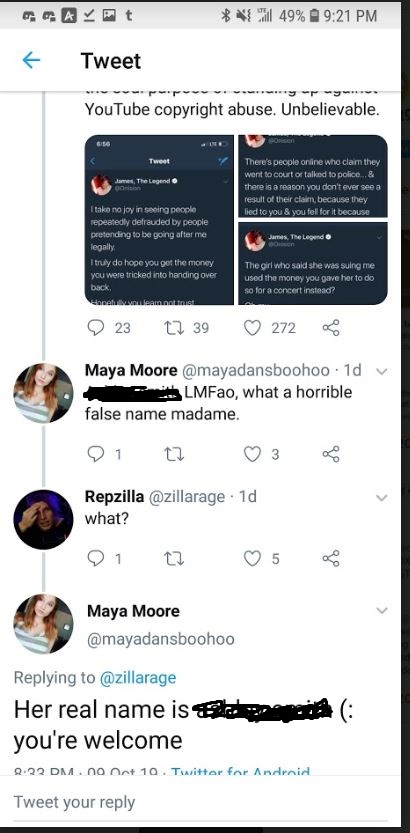 TeethCrack's tweet photo. #Repzilla has known since October of last year that Maya has been doxxing etc, yet went at a 16 year old for the similar on a 25 min vid and the kid was proven innocent. Doesn't matter when it's your own friends right? Hold them accountable like you tried to do to a fucking kid. https://t.co/I12crHSufN