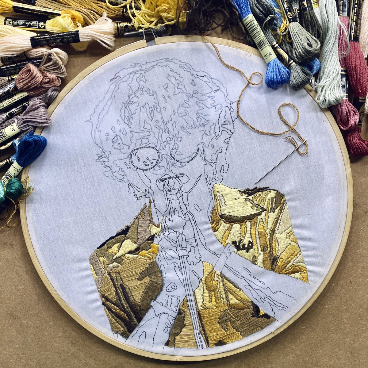Day 3. Portrait embroidery of Junghoon in process 
#embroidery #portraitembroidery #jannabi #jannabijh #bandjannabi #choijunghoon #잔나비 #잔나비최정훈 #art #threadpainting