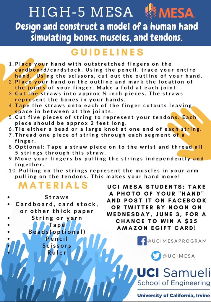 This week’s challenge: High-5 MESA!
Remember to post a picture of your “hand” in the comments by noon, June 3rd for a chance to win a $25 Amazon gift card!
