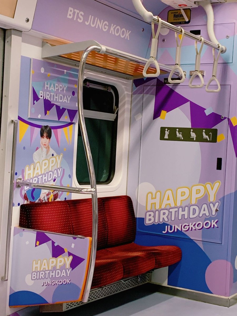 Ads are taken out for birthdays and anniversaries of many K Pop idols. Sometimes entire trains are decorated for a member's birthdays. Below are the birthday trains for 2019 Jungkook and 2019 Jimin.  https://twitter.com/7thpromise/status/1167385318049361920 https://twitter.com/fate_jimin/status/1179426787509653507