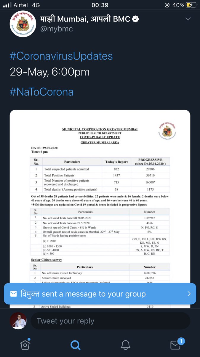 One thing to be observed is the format of this report changes frequently in past 20 days Corona facilities update (Beds available/ventilators) marked in red above mentioned in 28th May or 26th May but not in 29th May ?Also As per BMC report 715+5476= 6191 and announced 7358 ?