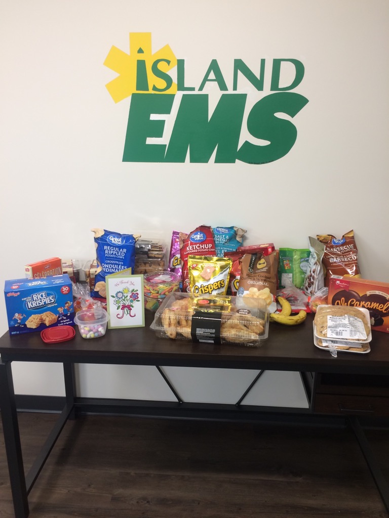 IslandEMS's tweet photo. So thankful to the #QEH Emergency staff for your kind message and treats dropped of to us today.(Friday) Thanks for all you do for us and we look forward to our continued partnership with each other during difficult times. COVID days and more. #paramedicservicesweek
#PSW2020 https://t.co/CdMkGkpq6V