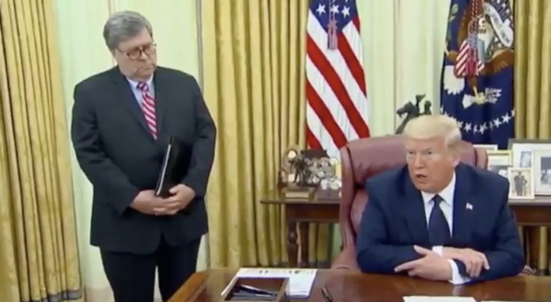 What is Bill Barr thinking to himself as he stands there listening to Trump?