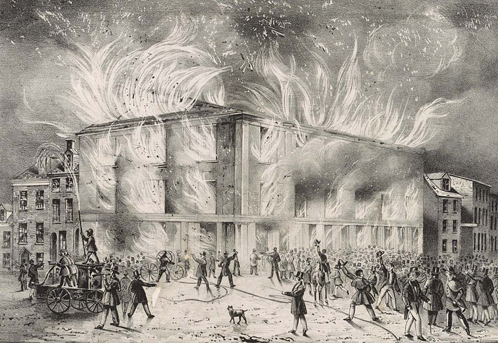 The Pennsylvania Hall Fire, 1838Furious that the hall was being used for abolitionist meetings and speeches given by Black people and women, a mob destroyed the hall.