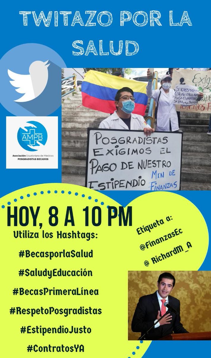 Cristia78982062's tweet photo. Hoy más que nunca posgradistas becarios unidos por nuestros derechos #becasporlasalud #becasprimeralinea #respetoposgradistas
@FinanzasEc @RichardM_A https://t.co/nudyKOpwVk