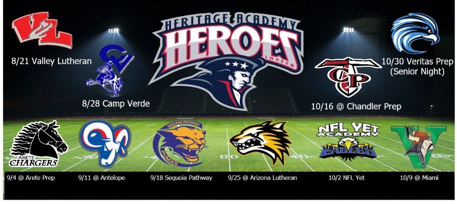 HeritageHeroFB's tweet photo. Heritage Heroes 2020 Football Schedule. #HeroPRIDE #HeroesRise https://t.co/ddKw6hA3XB