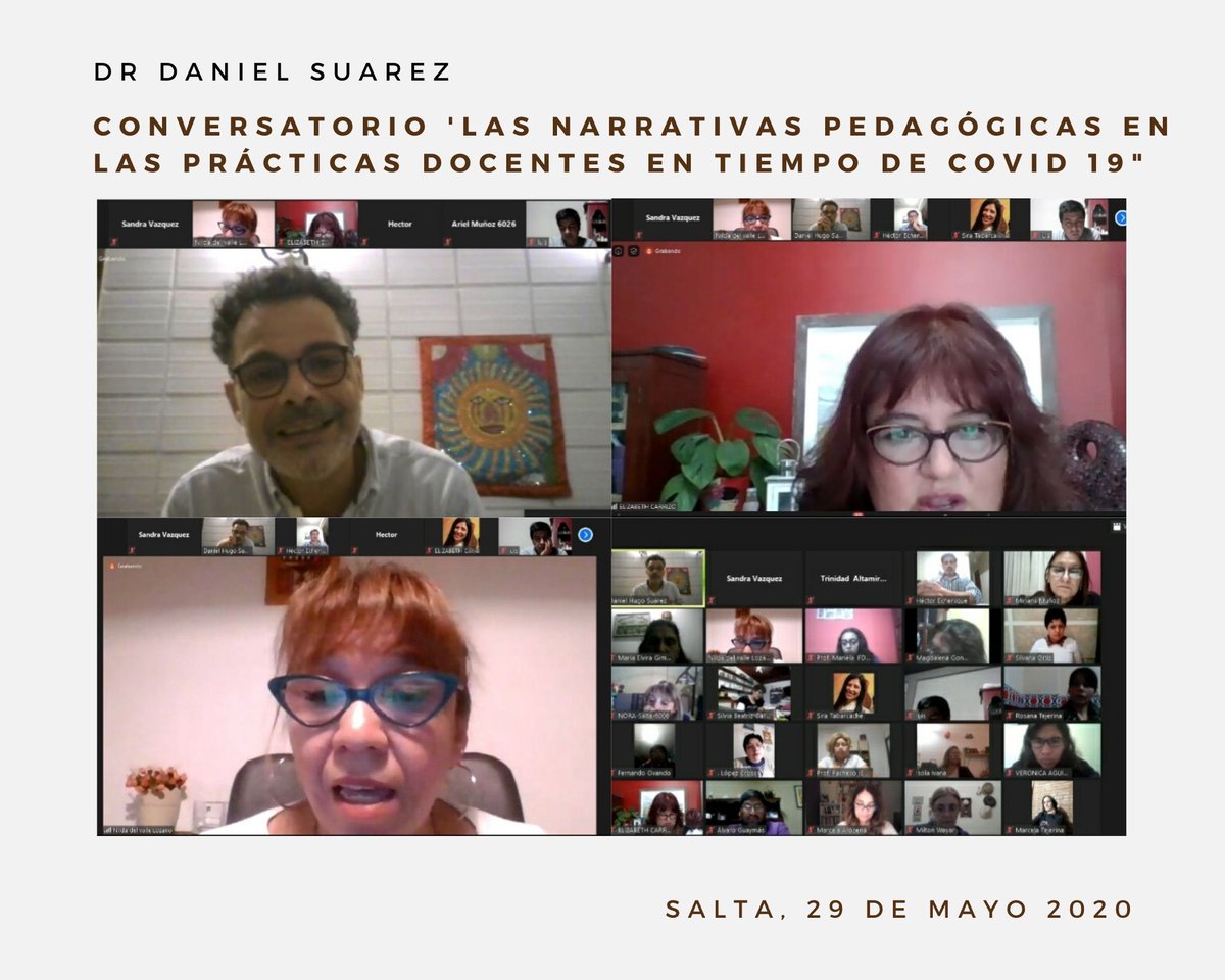 La Dirección General de Educación Superior les agradece a todos los que participaron del conversatorio con el Dr. Daniel Suarez. Seguimos #CirculaciónDeIdeas. <a href="/MEducacionSalta/">Ministerio de Educación de Salta</a> <a href="/eycarrizo/">Elizabeth Carrizo</a>