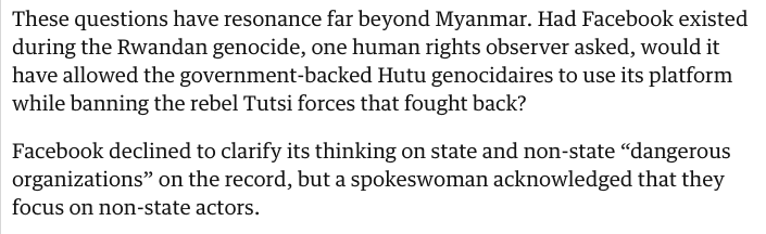 I wrote about this question in 2019  https://www.theguardian.com/technology/2019/feb/07/facebook-myanmar-genocide-violence-hate-speech