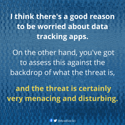 AcadSocSci's tweet photo. To track and trace or not to track and trace? Tech expert Prof Anthony Elliott @UniversitySA weighs up surveillance and public safety on the latest ep #SeriouslySocial podcast https://t.co/2TinqefWRn with host @GingerGorman #COVID #ai #coronaAU #COVIDSafe #coronaAUS #coronatech https://t.co/5S3ygQawkR