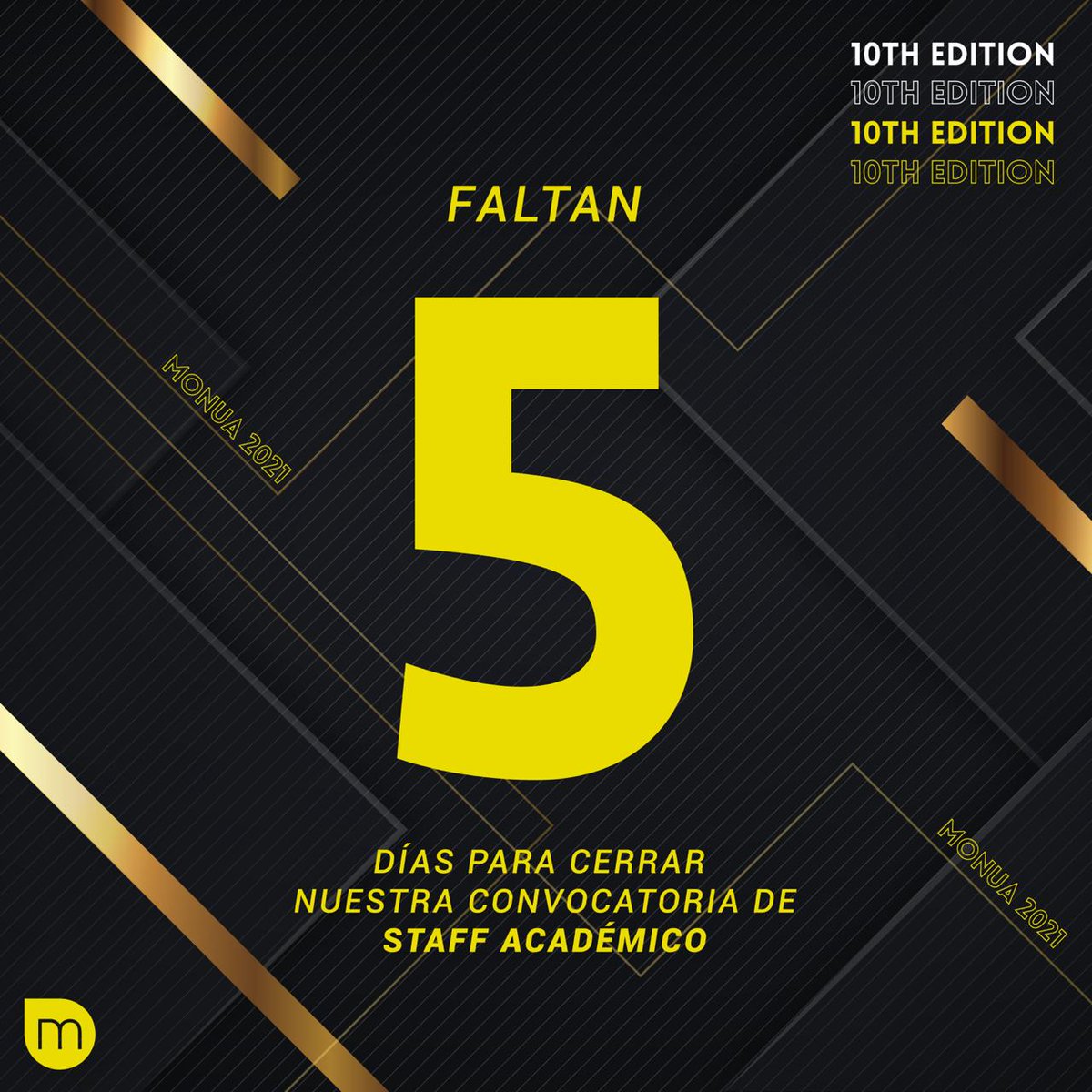 ¡Atención!

Faltan solamente 5 días para el cierre de nuestra convocatoria de Staff Académico.

¿Qué estás esperando para aplicar a ser parte del equipo que construirá la décima versión de MONUA? 

Envía tu aplicación en el siguiente link: monuauniandes.typeform.com/to/g5S9Ev

#MONUA2021