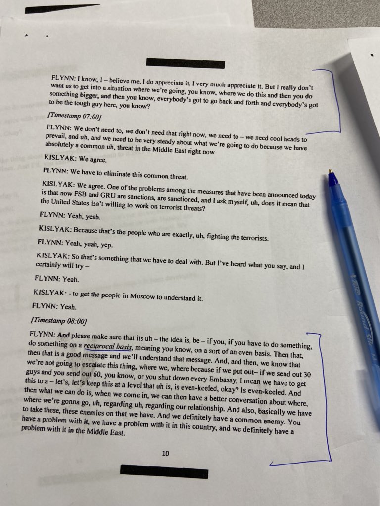  #Flynn: “Make it reciprocal. Don’t - don’t make it - don’t go any further than you have to.” Kislyak: “I understand what you’re saying, but you know, you might appreciate the sentiments that are raging now in Moscow”
