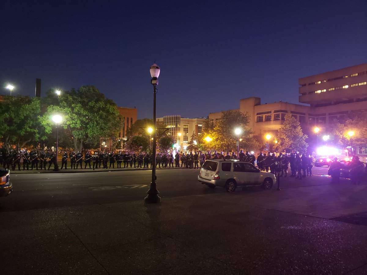 Cops in riot gear where the initial  #BreonnaTaylor protest was. Not a lot of protestors in this area.