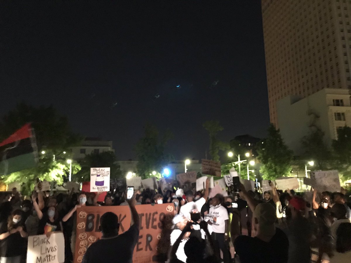 The demonstration had paused in front of City Hall. Since arriving a few minutes ago, they’ve chanted “We Can’t Breathe” “That was powerful,” Hill said.