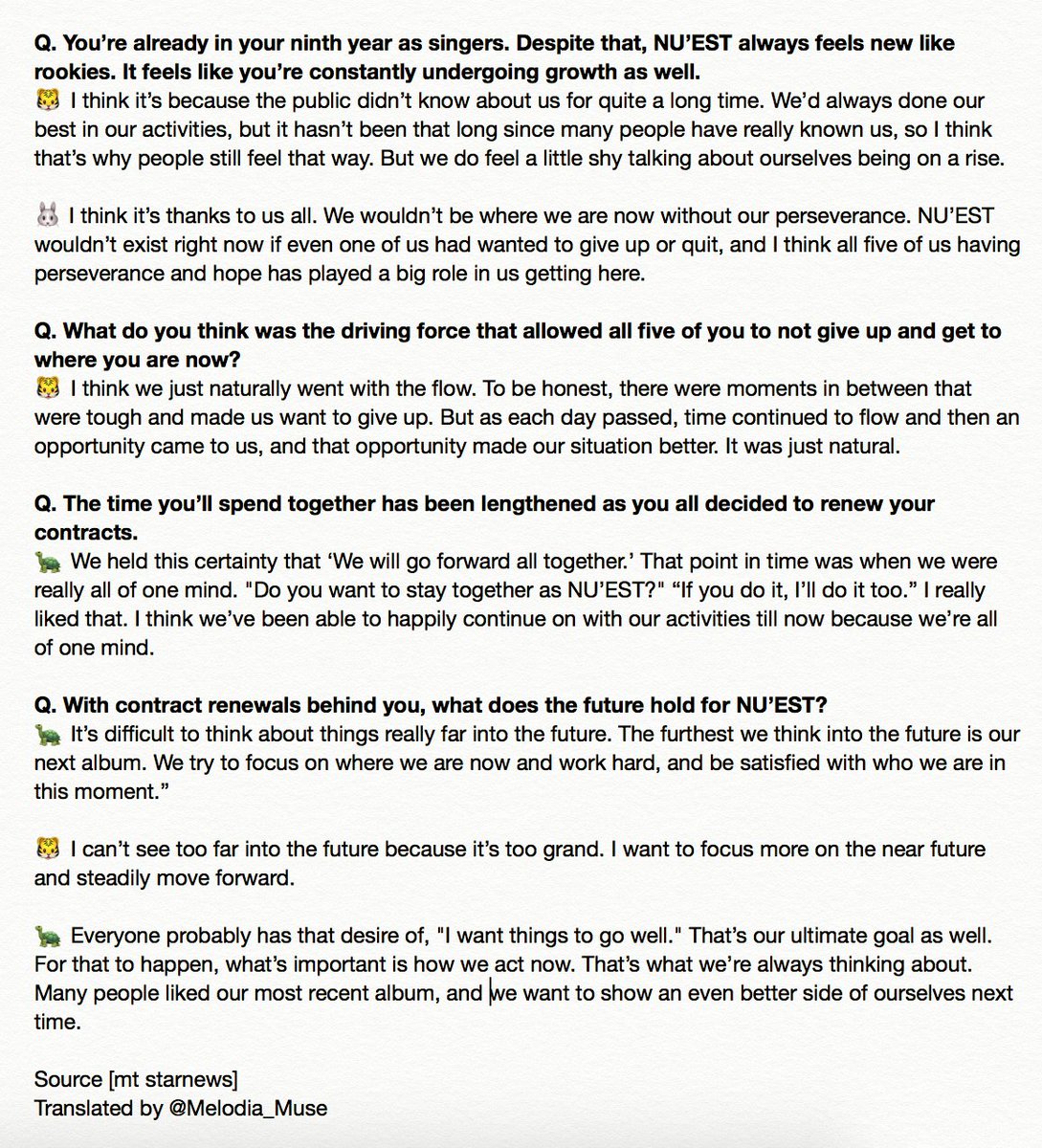 [TRANSLATION] 200530 NU'EST, "We couldn't have gotten here without our perseverance" (Interview 1) #뉴이스트  #NUEST  #JR  #아론  #백호  #민현  #렌  @NUESTNEWS (Will post PDF link once translations for all three interviews have been posted)Source  https://entertain.naver.com/read?oid=108&aid=0002866719