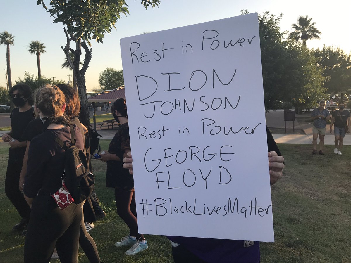 Some of the signs at the protest decrying the death of  #DionJohnson by  @Arizona_DPS on Monday.  @azcentral