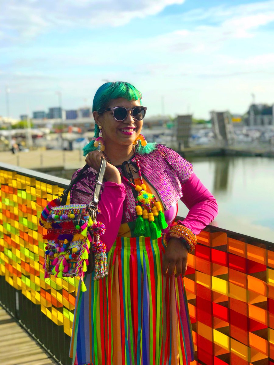 momtazbh's tweet photo. Back in 2012 I wrote a book about ribbon and the week it was due for submission at the publishers they went under. One of the projects in it was how to make a ribbon skirt...I finally took it out of storage &amp; wore it this week to celebrate completion of the #RAWRainbow bridge🌈 https://t.co/b3Uy0Wbqai