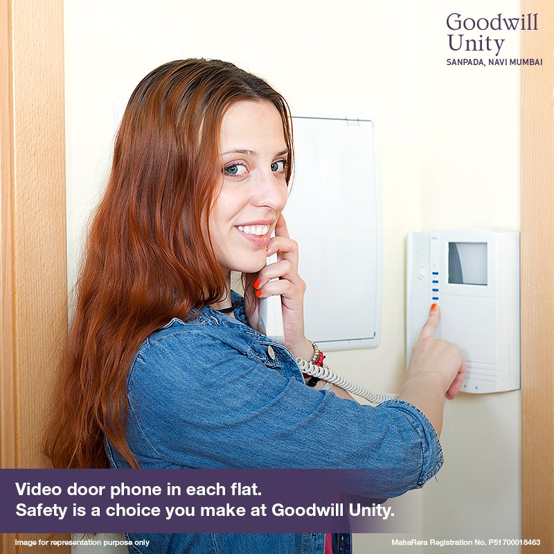 Goodwill_Develo's tweet photo. With opulence comes the need for safety and security. Each flat at #GoodwillUnity comes equipped with a video door facility so that you are at the control of your humble abode.
Read More: https://t.co/GnEeN64uMs
#GoodwillDevelopers #Sanpada #2BHK https://t.co/Y5NrVL7zXE