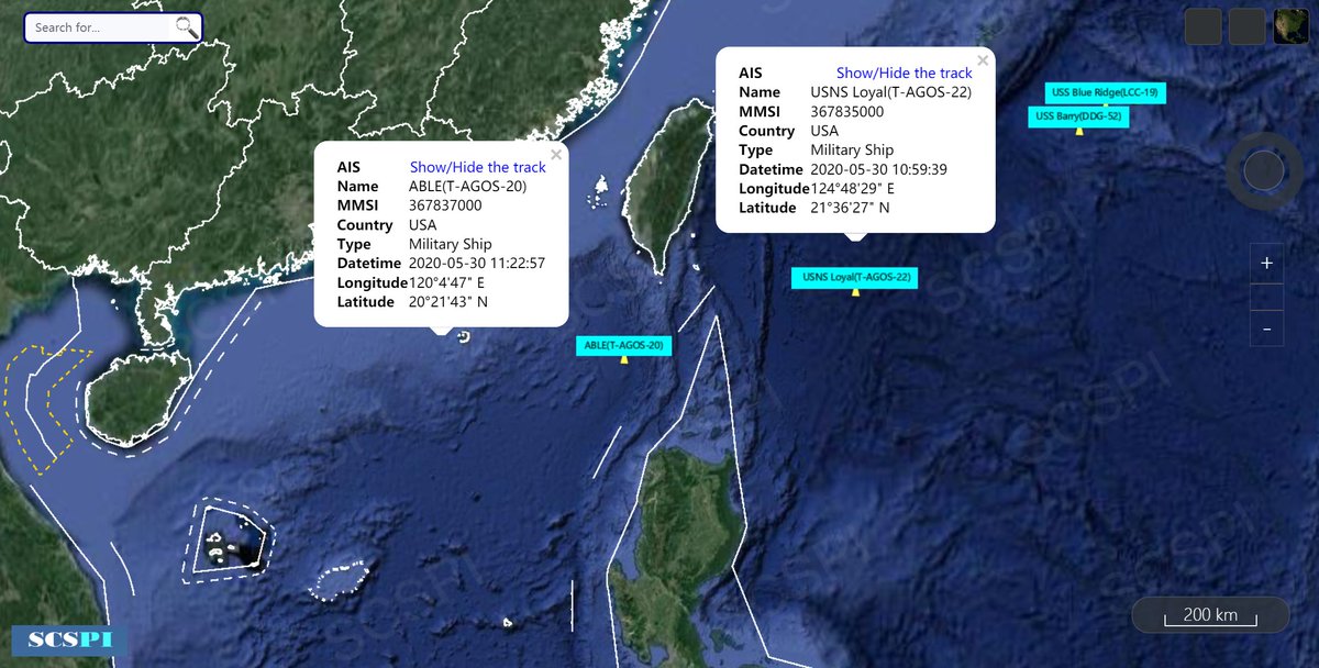 SCS_PI's tweet photo. After a long journey from Yokosuka with 150nm/d, #USNSLoyal has arrived at the east of Bashi Channel.
Will it enter the #SouthChinaSea, and change shifts with #USNSAble, which has been busy monitoring the #SouthChinaSea in the past month? https://t.co/cy4RL5l4R2