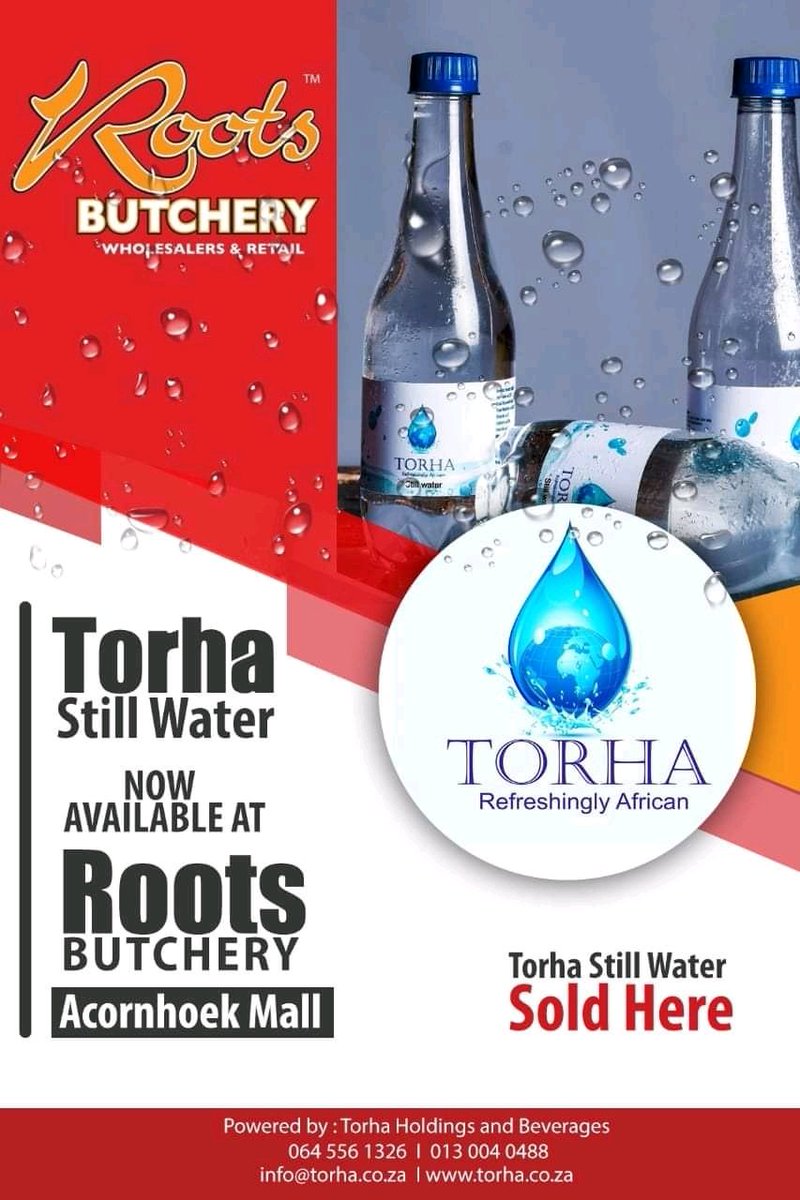 MabasaRodney's tweet photo. "Water is Life"

Torha Still Water. 🥛🥤
Now available at Roots Butchery.
R10.00 a Litre.

For more information....
Torha Holdings And Beverages.
0645561326 | 0130040488

Powered by: Torha holdings and Beverages.
https://t.co/JMQ42Lf4ny
You can DM @magagulejubi @djmatt_mc https://t.co/STN5SUiJMx
