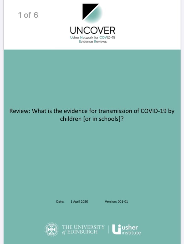 Dept of Education asked SAGE to model several scenarios for schools opening none of which - it seems - are the scenario the govt is using to re-open from Monday. Who did the govts scenario & is there modelling for it?This 1/4 report gives evidence of transmission in children.