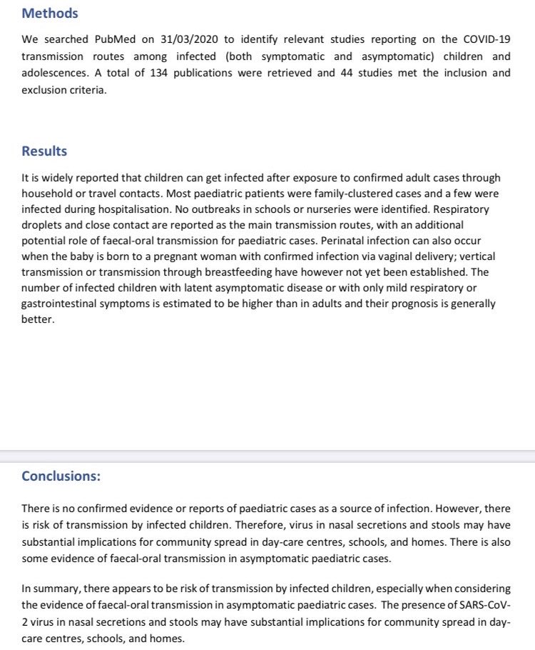 Dept of Education asked SAGE to model several scenarios for schools opening none of which - it seems - are the scenario the govt is using to re-open from Monday. Who did the govts scenario & is there modelling for it?This 1/4 report gives evidence of transmission in children.